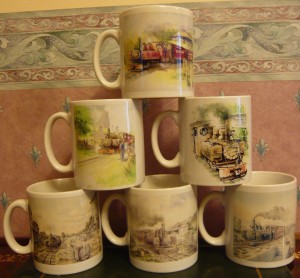 Mugs with art by Eric Leslie and G T Hancock